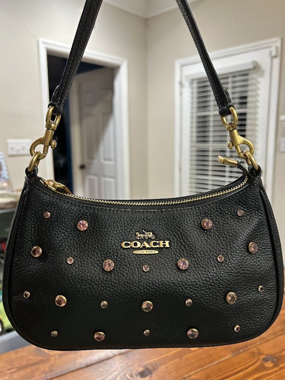 COACH Teri Shoulder Bag With Crystal CAL48 Black Leather ✨ Like New